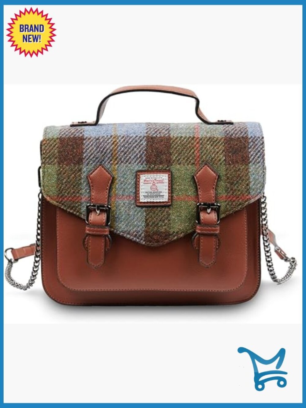 Harris Tweed Satchel Handbag with Adjustable Strap, Mini Size